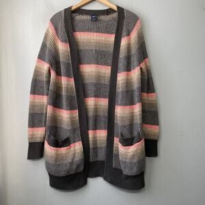Gap Striped Pocket Cardigan Size Small Open Front Sweater 100% Cotton Boho Chic